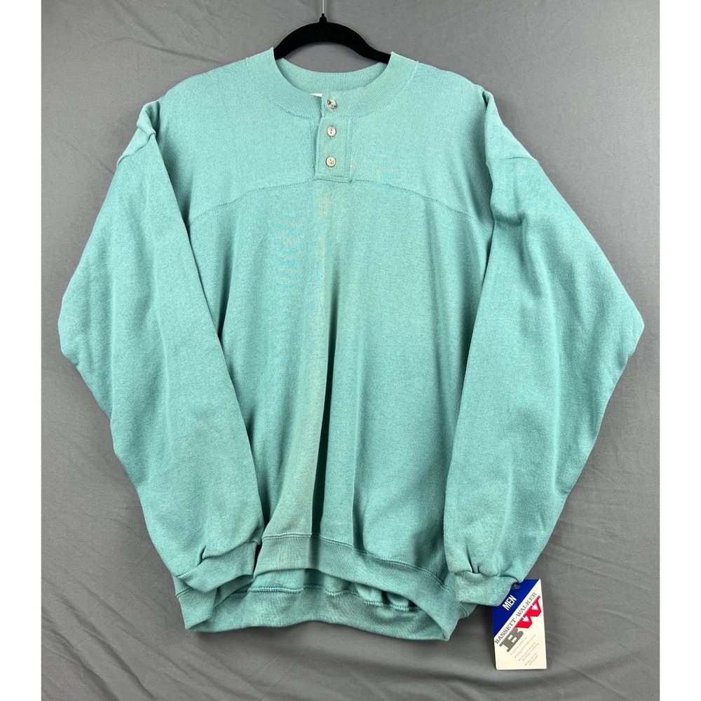 Bassett-Walker Henley Sweatshirt Mens XL Vintage 90s Teal Green Made in USA NWT